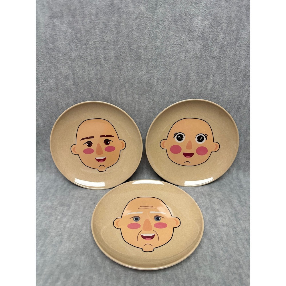 Xiboro Byem Make A Face Plates Set of 3 Tan Rice Husk Unbreakable 9"